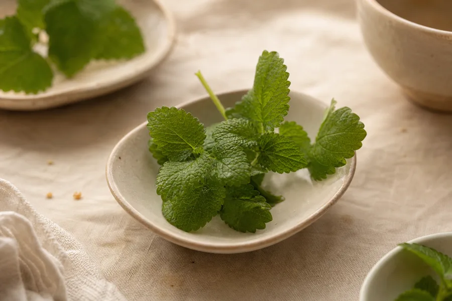 Fresh lemon balm leaves