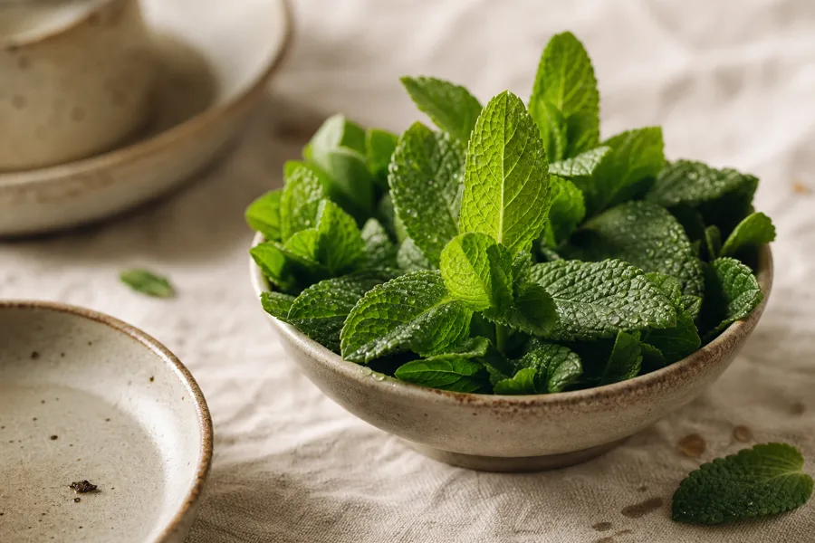 Fresh peppermint leaves